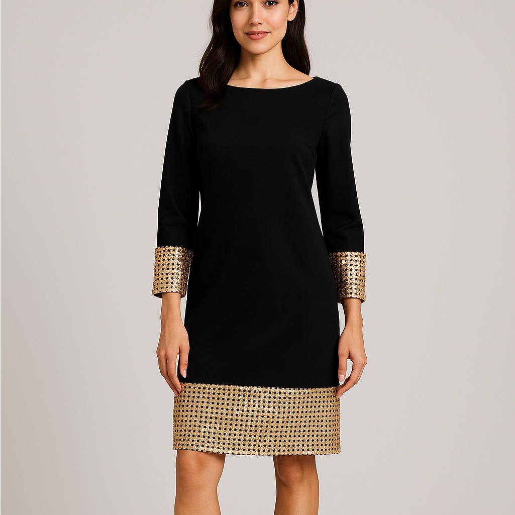 Doncaster Collection Sequin Gold And Black Dress